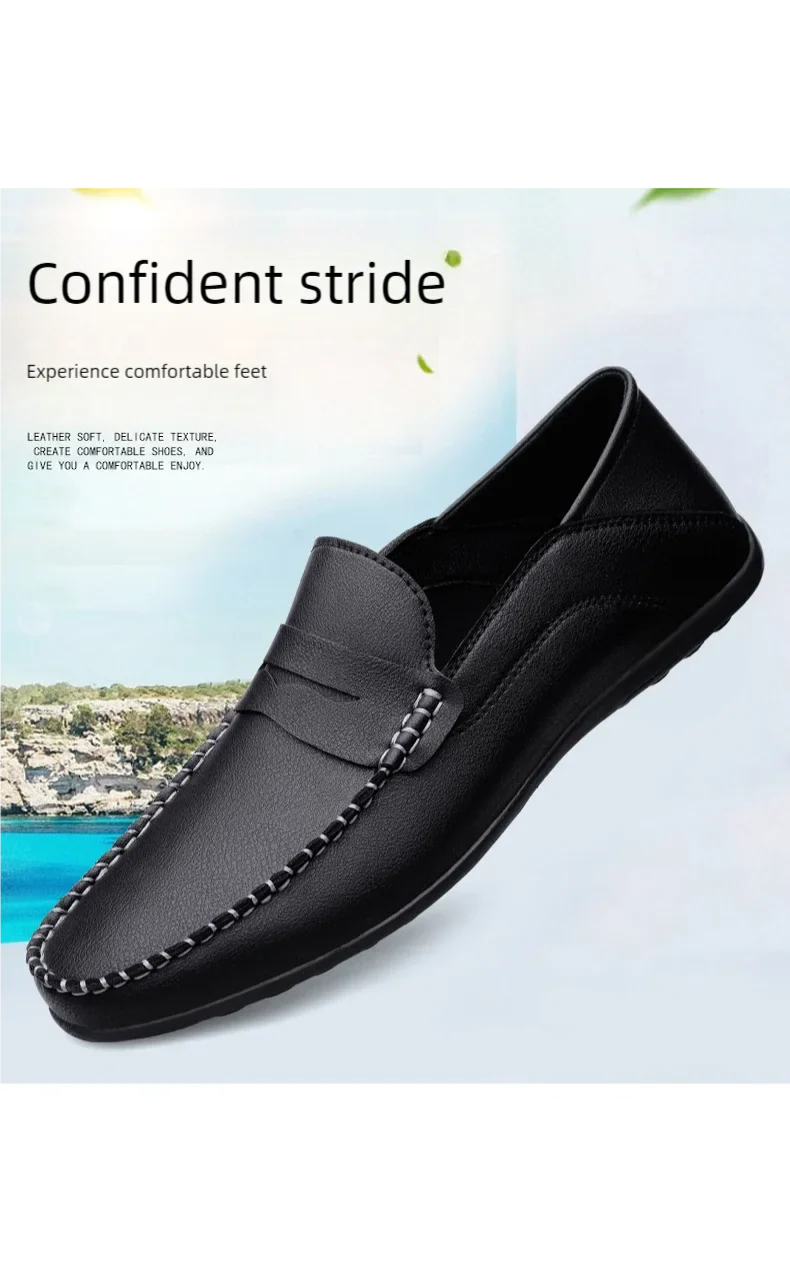 Men's fashion leather shoes Four Season new plus size casual soft sole white shoes anti slip outdoor business dress leather shoe