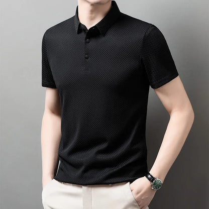 Men's Business Polos Casual Short Sleeved Bone Flower Solid Color POLO Shirt Fashion Breathable Comfortable Summer Versatile Top