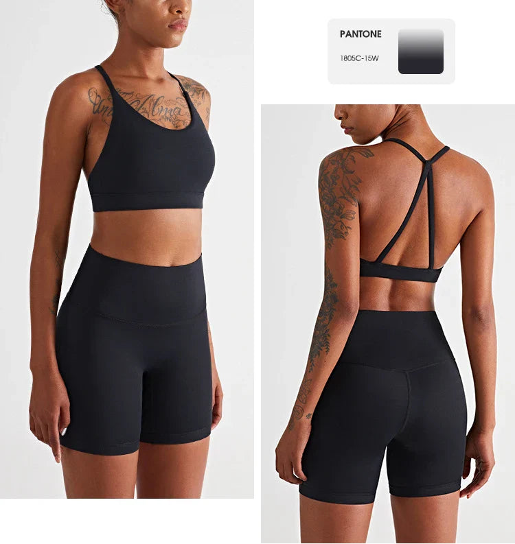 2024 New Yoga Shorts Sets Shockproof Vest High Waist Shorts Breathable Women's Tight Fitting Sports Yoga Sexy Crop Top Gym Set