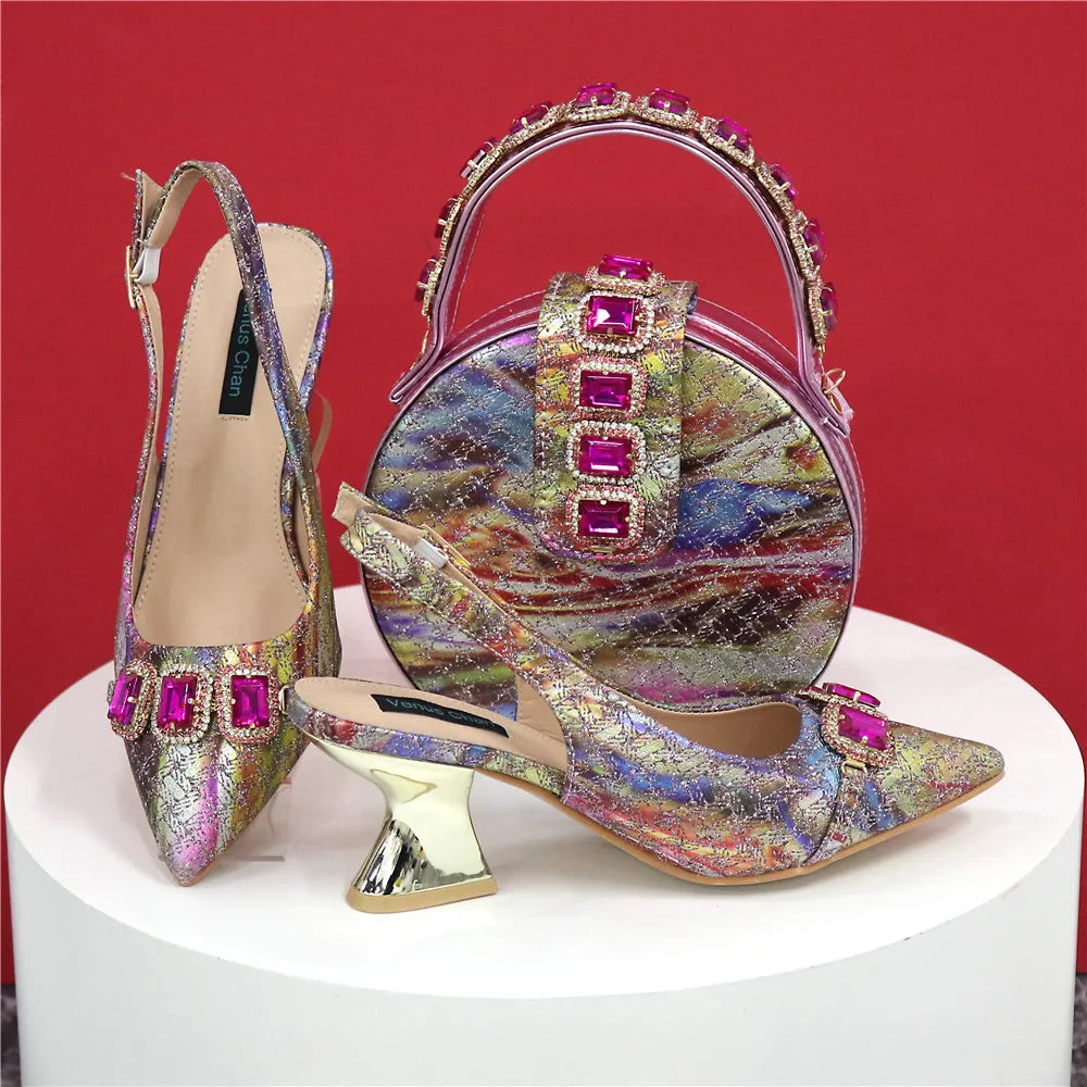 Ladies High Quality Women's Pumps And Bag Italian Fashion Design Dark Green Color Bag For Nigeria Wedding Party