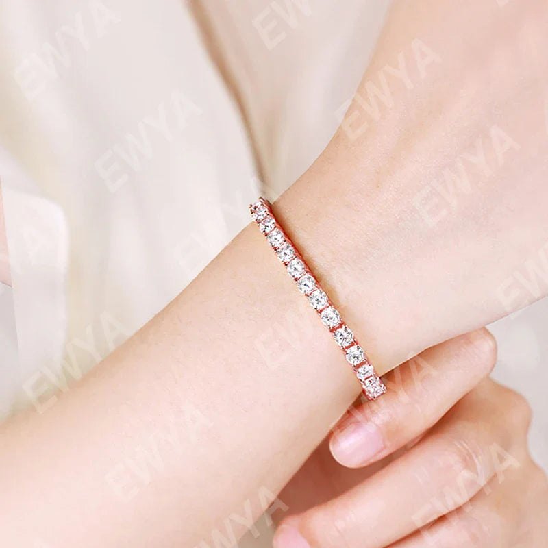 Real D Color Full 2/2.5/3/4/5/6.5mm Moissanite Tennis Bracelet For Women S925 Plated 18K Rose Gold Diamond Link Bracelets