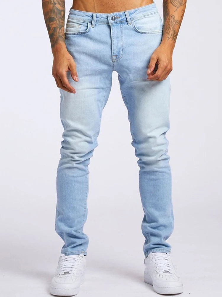 Mens Jeans Elastic Skinny Solid Color Stretch Pencil Pants Slim Fit Denim Jeans Jogging Streetwear Cowboy Casual Trousers Blck