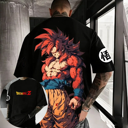 Anime Cotton T-shirt Summer New Super Saiyan 4 Printed Men and Women Street Hip Hop Casual Short Sleeve Top