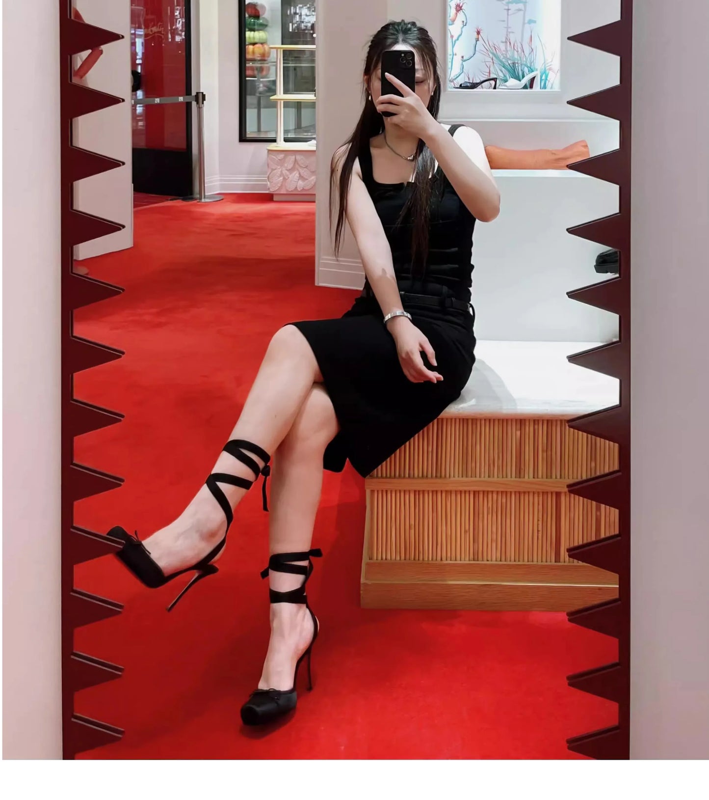 New style high heels with straps, satin toe cover, hollow square bow, thin heel, ballet style single shoes35-46