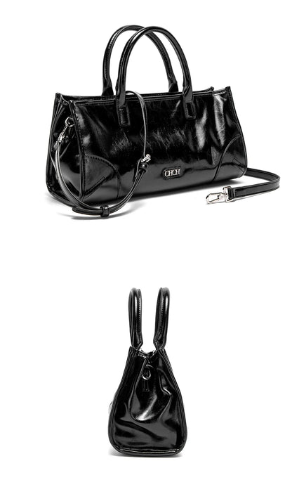 Bolsa de Ombro Feminina CHCH Nova Bolsa de Mão com Estampa de Mármore Preto Alça de Ombro Removível