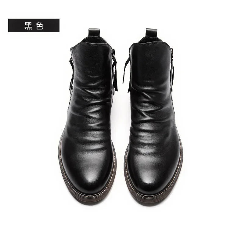 Men's Pu Boots Fashion Chelsea Men's Comfortable High Top Zipper Boots Non-slip Flat  Men's Boots Cowboy