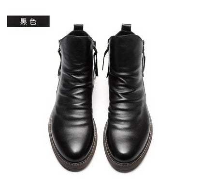Men's Pu Boots Fashion Chelsea Men's Comfortable High Top Zipper Boots Non-slip Flat  Men's Boots Cowboy