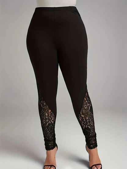 Women's leggings with lace patchwork and contrasting hollow out design