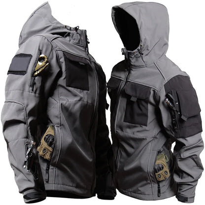 Outdoor Tactical Set Men Military Multi-pocket Hooded Work Jacket+Windproof  Waterproof Fleece Cargo Pants Winter Sharkskin Suit
