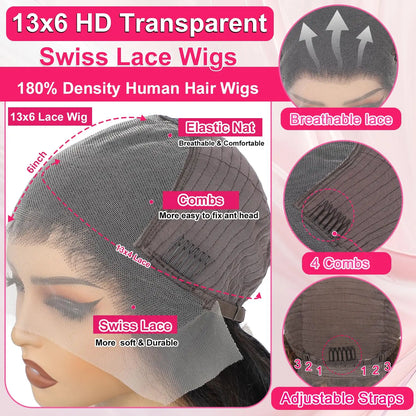 Highlight Ombre Lace Front Wig Human Hair Body Wave Pre Plucked 1B/30 Lace Front Human Hair Wig 200 Density 30 Inch For Women