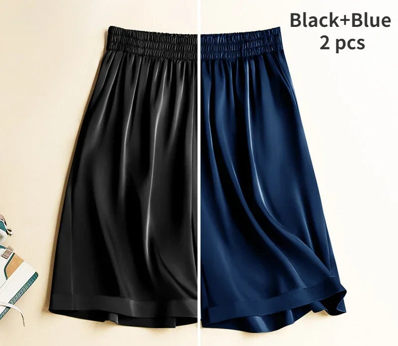 High Waist Ice Silk Acetate Shorts Pants Women's Summer Thin Satin Cropped Pants Casual Loose Plus Size Pajamas Women Shorts