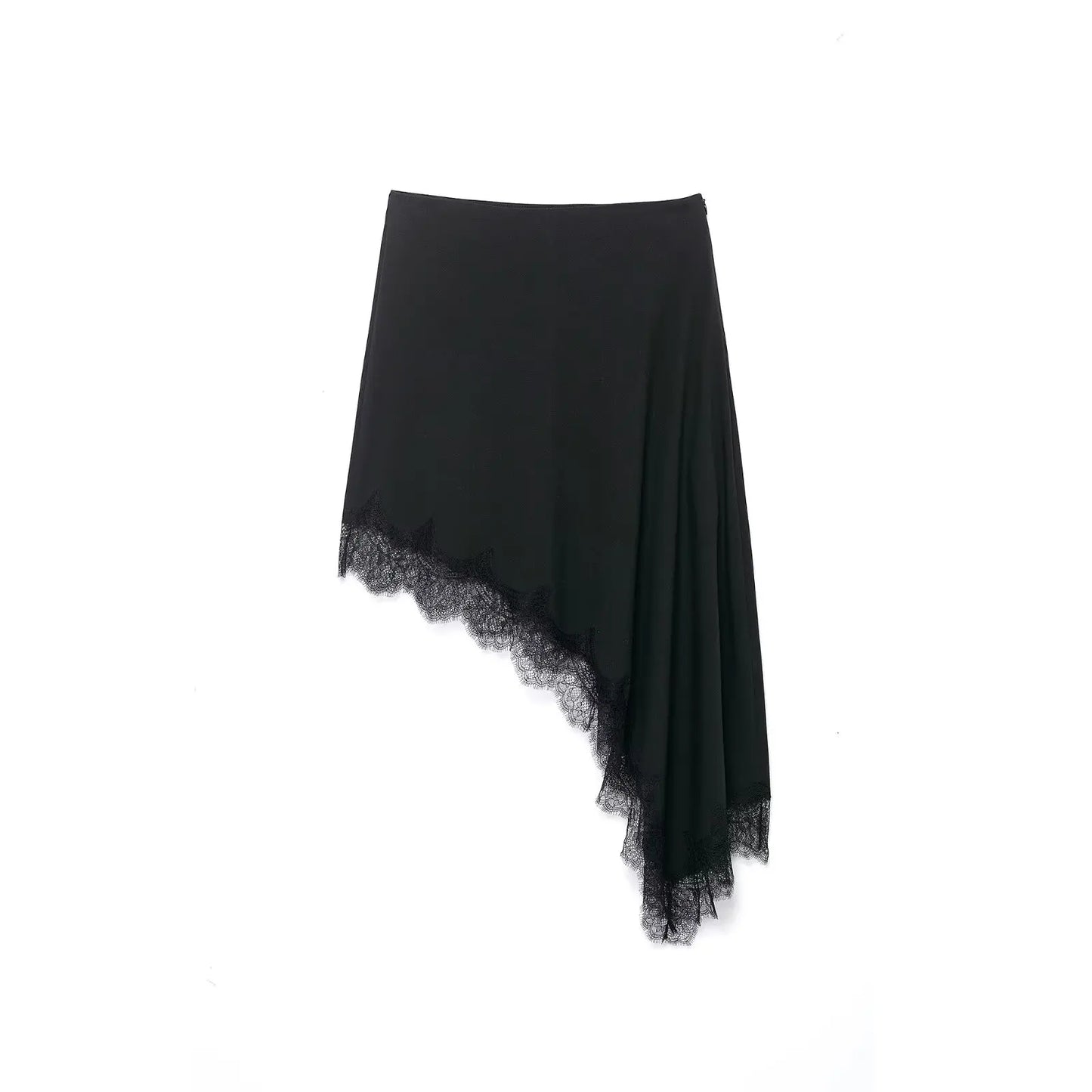 Women Asymmetric Lace Midi Skirt In-seam Zip High Waist Spring Summer  Casual Holiday Skirts ﻿Mujer