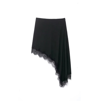 Women Asymmetric Lace Midi Skirt In-seam Zip High Waist Spring Summer  Casual Holiday Skirts ﻿Mujer