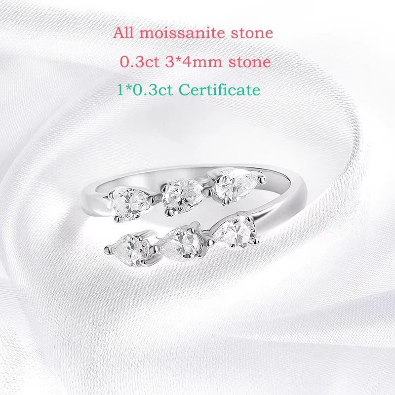 Water Drop Certified Moissanite Ring for Women Lab Diamond Promise Band Pure S925 Silver Female Crown Single Tail Rings