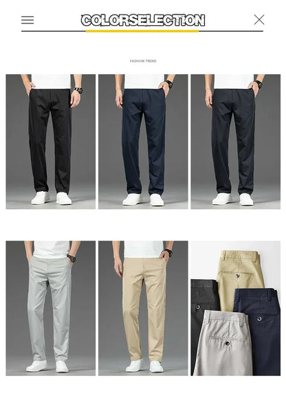 Thin Men Bamboo Summer Pants Casual High Quality Business Classic Fashion Stretch Slim Formal Straight Trousers Black Gray Khaki