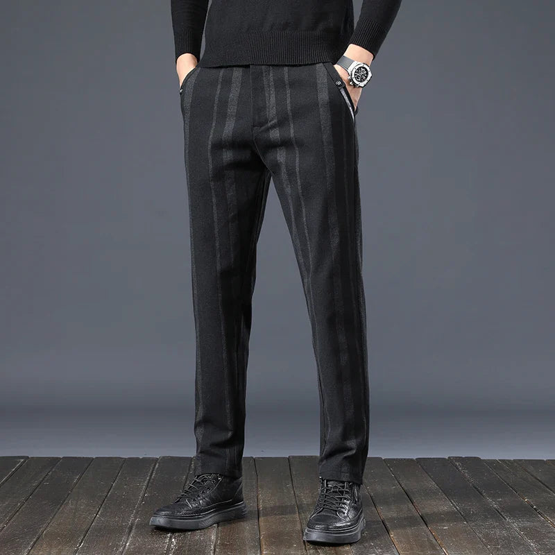 Autumn New Men's Slim Casual Pants  Fashionable Fit Elastic Business Pants High Quality Stripe Classic 3-colors Male Trousers