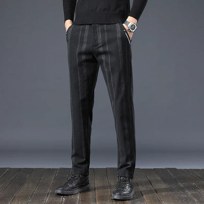 Autumn New Men's Slim Casual Pants  Fashionable Fit Elastic Business Pants High Quality Stripe Classic 3-colors Male Trousers