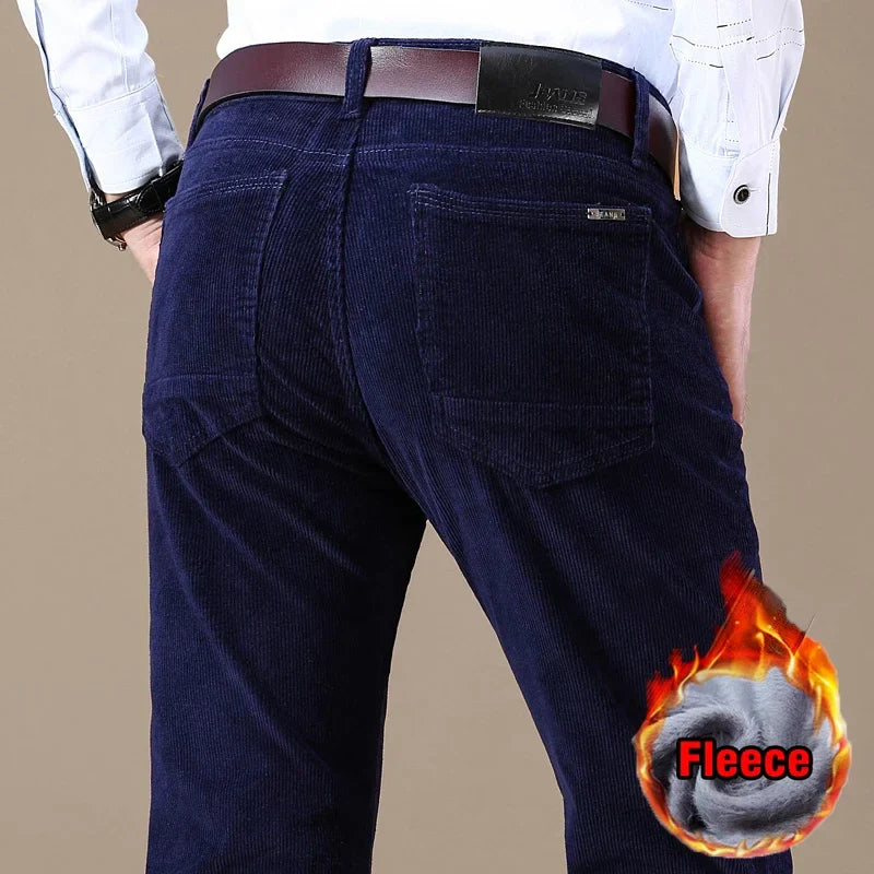 Winter Men's Fleece Corduroy Pants Warm Classic Casual Business Plush Thickened Business Trousers Male Brand Clothing