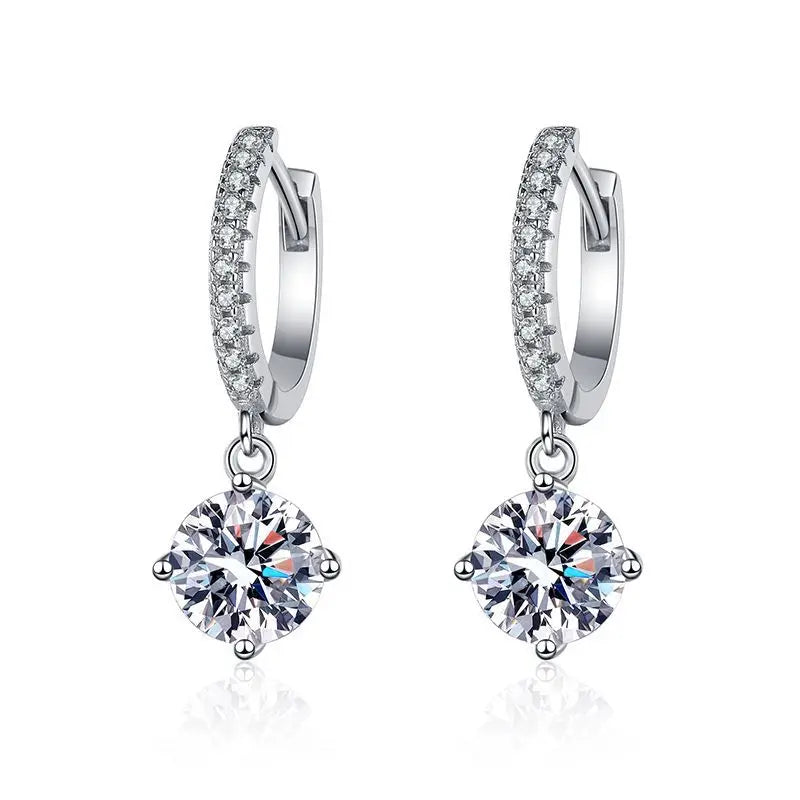 White Gold Plated 1ct Zircon/moisssanite Drop Earrings for Women 4 Claws Wedding Sparkling Sterling Silver 925 Earring