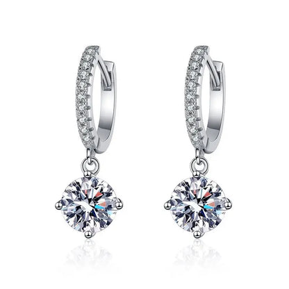White Gold Plated 1ct Zircon/moisssanite Drop Earrings for Women 4 Claws Wedding Sparkling Sterling Silver 925 Earring