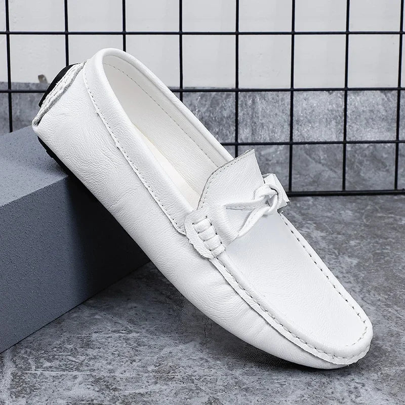 Genuine Leather Men Casual Shoes Black Mens Loafers Fashion Luxury Brand Lightweight Comfortable Slip on Boat Driving Shoes