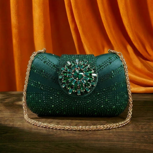 2026 Women's Elegant Green Rhinestone Slingback Heels & Matching Handbag Set COMFORT INCLUDED Stylish Pointed Toe Design Shoes