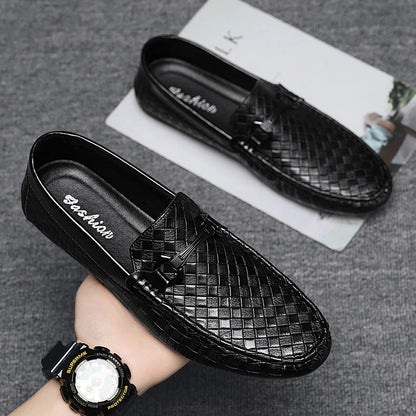Men Loafers Fashion Leather Men Casual Shoes Slip on Flats Comfortable Boat Shoes Lightweight Walking Driving Shoes