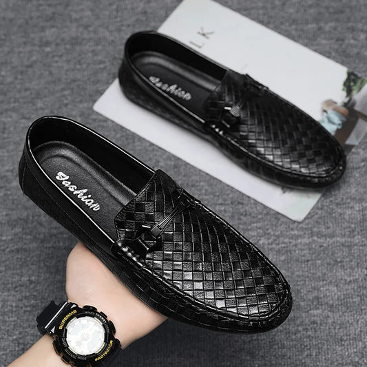 Mocassins Masculinos de Couro, Sapatos Casuais Masculinos, Sapatilhas Slip-on Confortáveis, Sapatos Leves para Caminhada e Condução