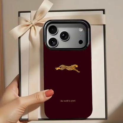 Fashion Leopard Print Burgundy Phone Case For iPhone 17 Pro Case iPhone 11 12 13 14 15 16 Pro Max 17 Air X XS 7 8 Plus 16E Cover