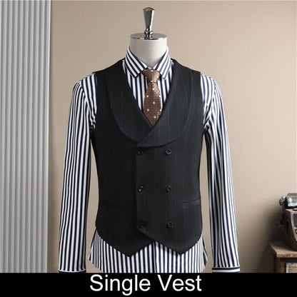 Man Outfit Turn Down Collar Long Sleeve Blazer Men Turn Down Collar Vest Straight-leg Pant Male Striped Slim 3-piece Suit Set
