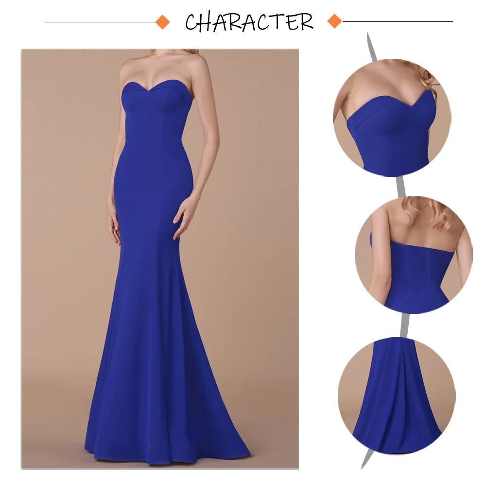 Elegant Women Cocktail Prom Strapless Bridesmaid Dress Royal Blue Graduation Party Classic Evening Dresses Summer 2025