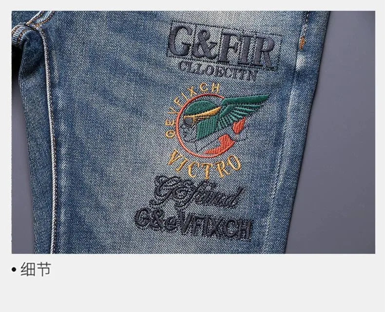 Calça Jeans Masculina Reta Vintage Americana Estampada Tendência Primavera Outono Nova Moda Calça Jeans Stretch Esportiva Casual 28-36