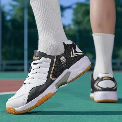 Tênis Esportivo Profissional de Couro para Badminton Masculino, Tênis Antiderrapante para Treinamento em Casal, Tênis Leve para Tênis Feminino e Vôlei