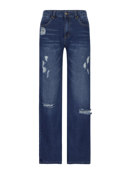 Women Men Denim Pants Casual Ripped Loose Straight Leg Jeans