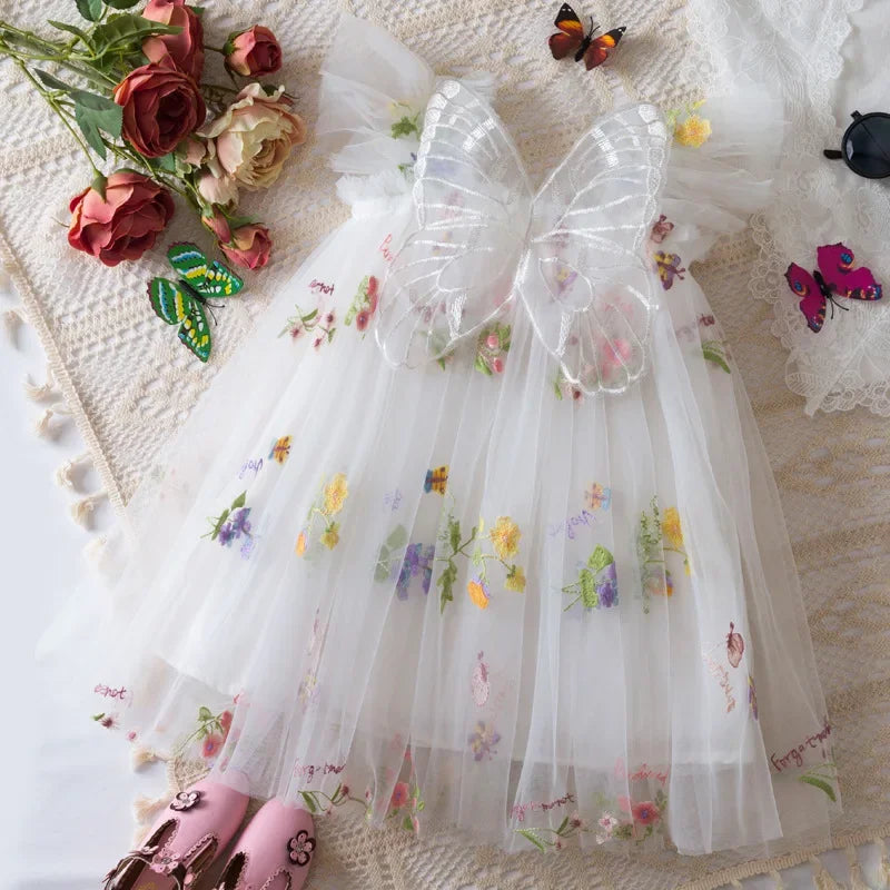 2026 All New Summer Tulle Toddler Girls Princess Dress 3D Butterfly Floral Embroidery Puff Skirt Girl's Party Gift Dress
