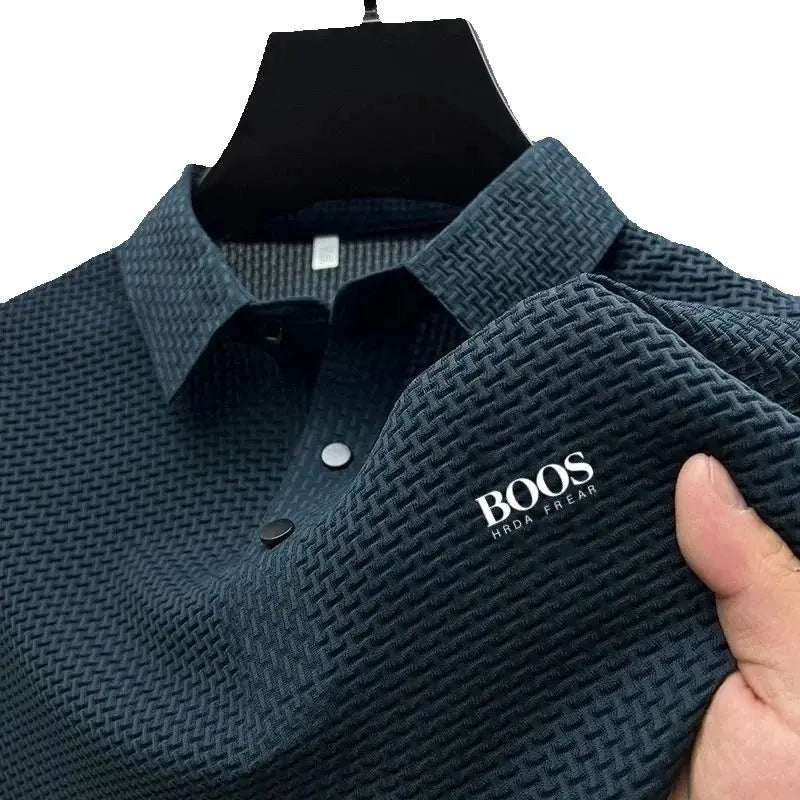 New men's high-quality ice silk short sleeved polo shirt for summer fashion, casual, comfortable, breathable and cool top