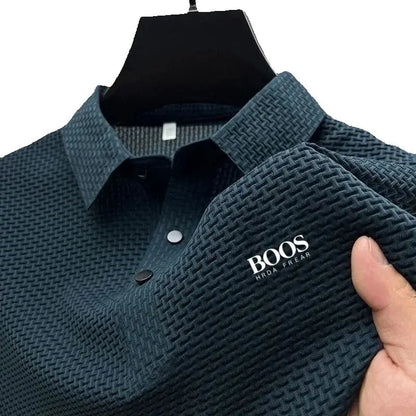New men's high-quality ice silk short sleeved polo shirt for summer fashion, casual, comfortable, breathable and cool top