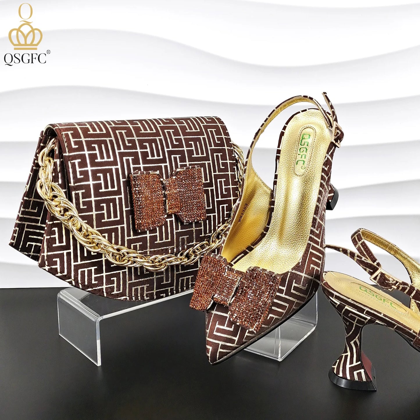 Italian Design Shoes and Bag Set Office Ladies Style Diamond Decoration Classic Women High Heel Shoes and Bag