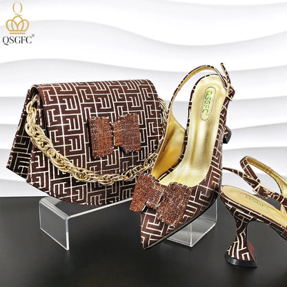 Italian Design Shoes and Bag Set Office Ladies Style Diamond Decoration Classic Women High Heel Shoes and Bag