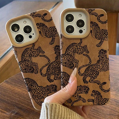Vivid Leopard Pattern Bonded Leather Phone Case For iPhone 17 16 15 14 Pro Max 13 12 11 XS XR X 16 Plus Shockproof Bumper Cover
