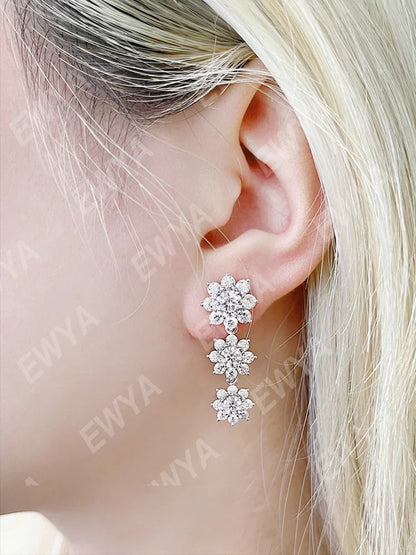 Luxury Sunflower 2.8-5.8cttw Full D Color Moissanite Drop Earrings for Women S925 GRA Certified Diamond Tassel Earring Gift