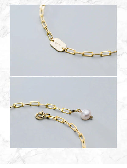 3 Color 925 Sterling Silver Simple Bracelet for Women Fashion Geometric Oval Pearl Bracelet Korea Style Fine Jewelry Gift