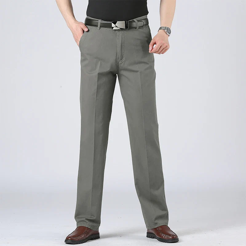 Cotton Pants Men's Straight Leisure Business Trousers Solid Autumn Winter Chinos Belted Pants Dad Elderly Formal Trousers