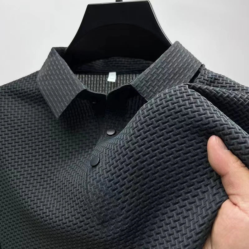 Men's Business Polos Casual Short Sleeved Bone Flower Solid Color POLO Shirt Fashion Breathable Comfortable Summer Versatile Top