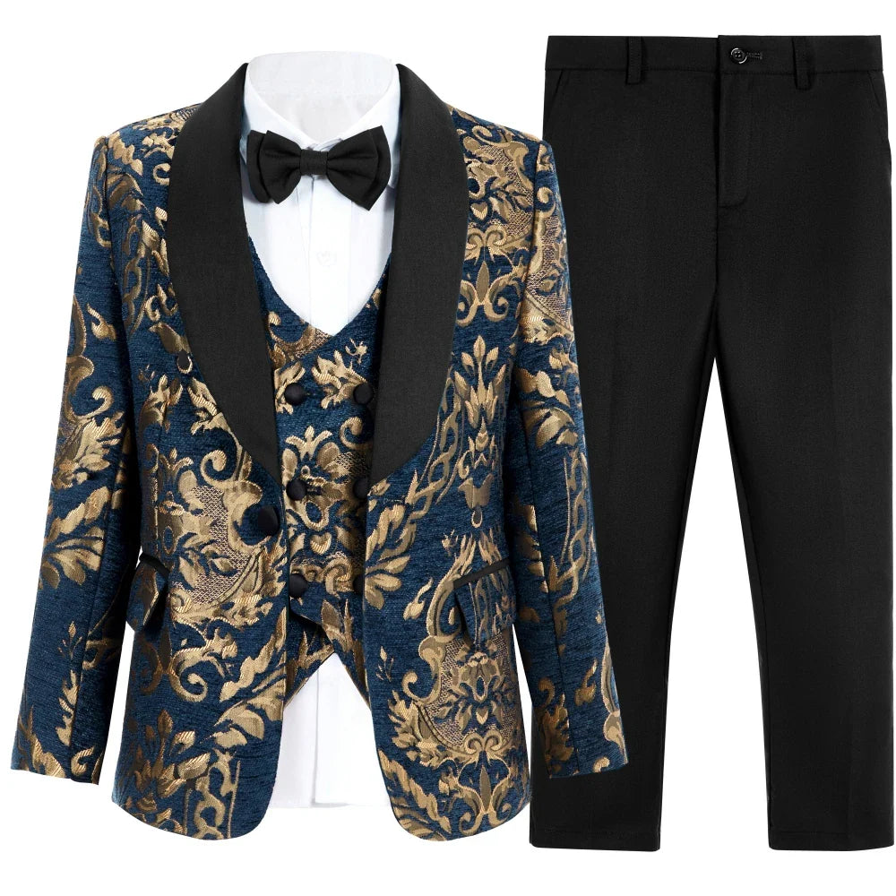 Luxury 4-Piece Set Suit Set for Boys 3-14 Years, Slim Fitting Jacket Vest Pants Bow-tie, Wedding Dresswear for Chidren In Stock