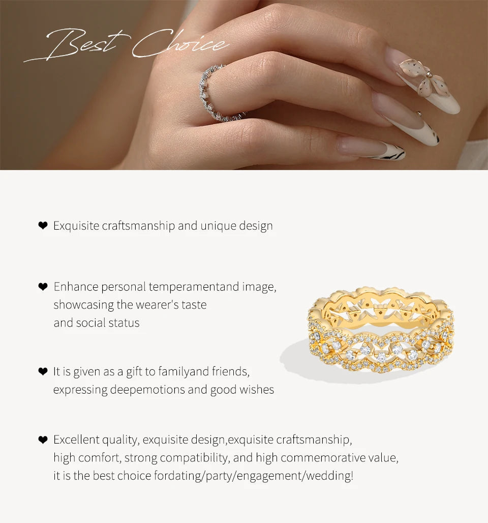 New Moissanite Lace Ring Light Luxury Silver 925 Stackable Rings for Women High Quality Wedding Party Jewelry Gift