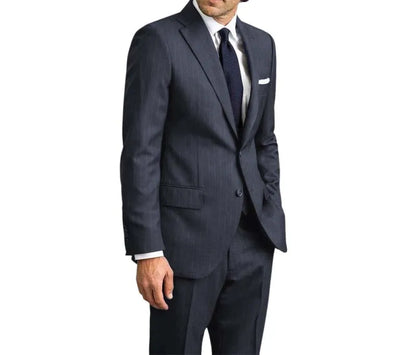 Cotton Blue Striped Classic Men's Business suit 2pc Set Suit Jacket Suit Pants Groom's Wedding Suit Gentleman's Banquet Suit