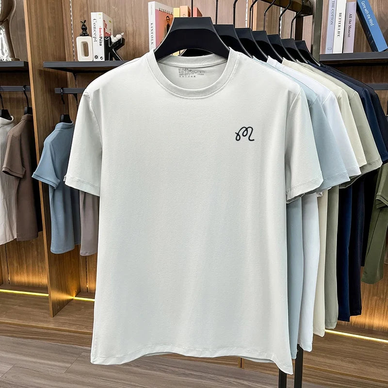 Men's New Summer High Quality Cooling Sensation T-Shirt Round Neck Brand Printing Short Sleeves Tops Leisure Fashion Men Swear