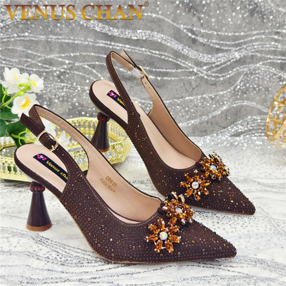 Últimos Sapatos de Design para Mulheres Designer de Luxo Sapatos de Casamento Noiva Sapatos de Festa Decorados com Strass Sandálias Femininas