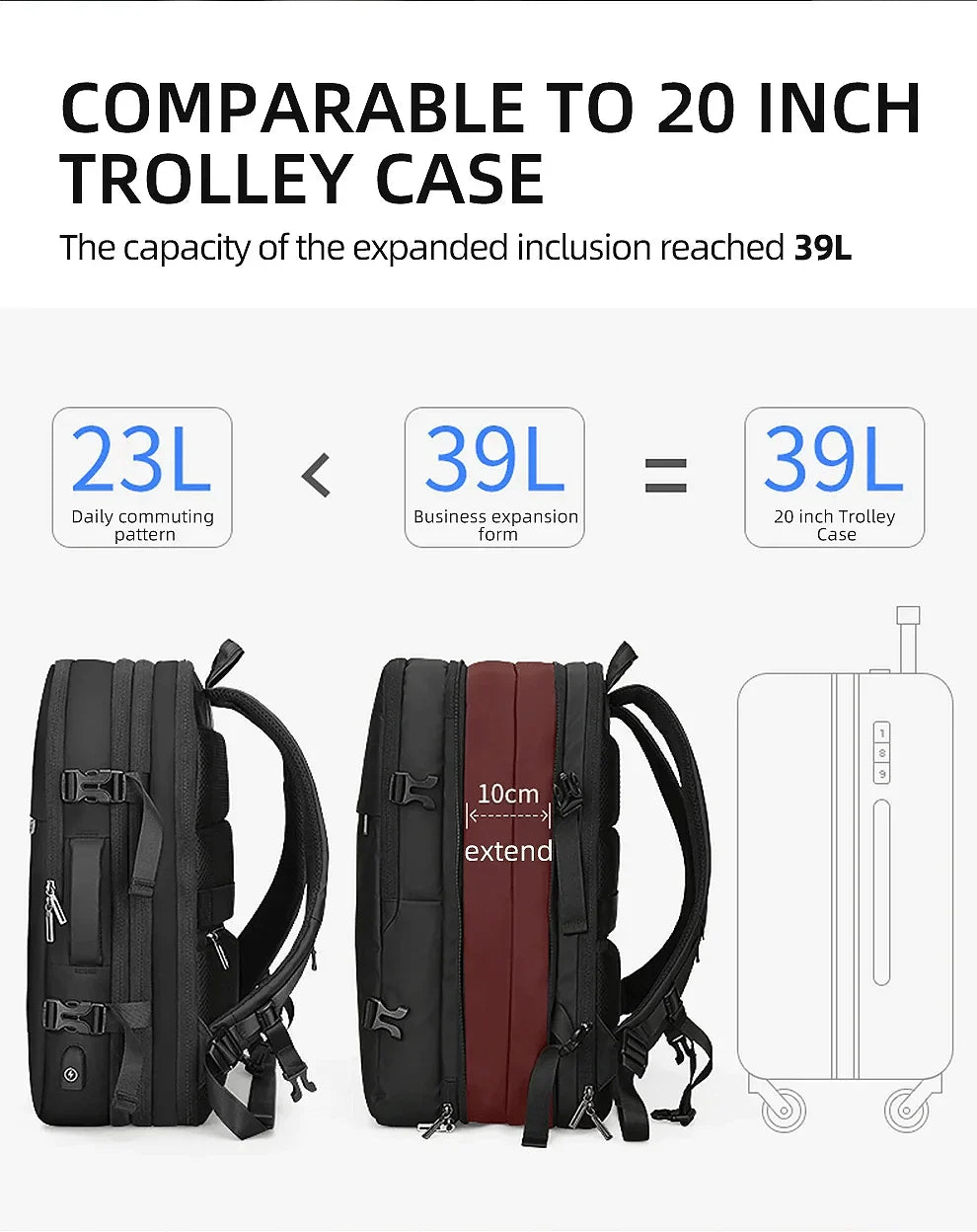 Business Backpack for Men Waterproof Anti-Theft 15.6” Laptop Backpack Casual Large Capacity Expandable Travel Bag Short Trip
